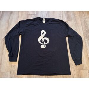 Gildan Heavy Cotton Mens L Black Long Sleeve Treble Clef‎ Music Graphic T-Shirt